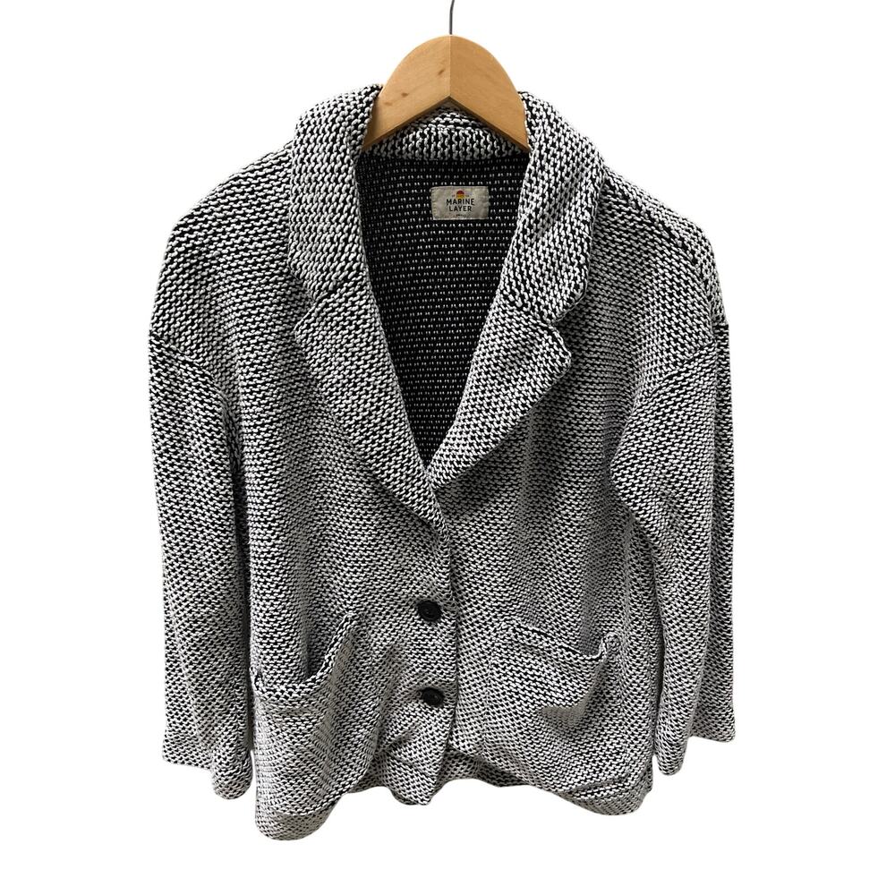 MARINE LAYER BIRDSEYE BLAZER - BLACK/WHITE CONTRAST Size S